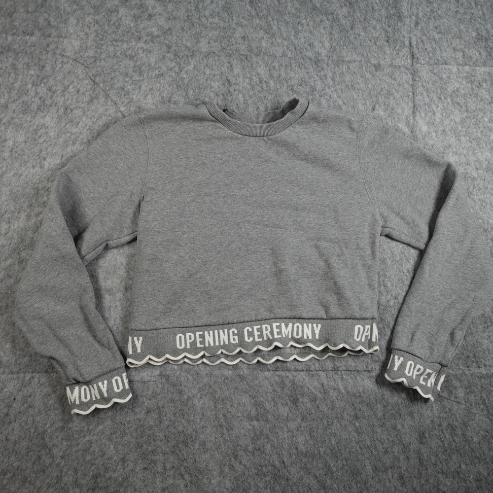 Opening Ceremony Sweatshirt Women Small Gray‎ Scalloped Logo Cropped Long Sleeve